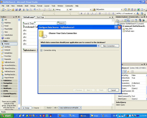 Connect Asp.net to SqlServer through SqlDataSource