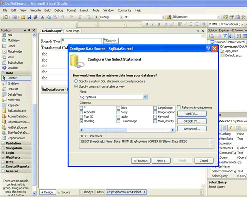 Select Colume for display on webpage