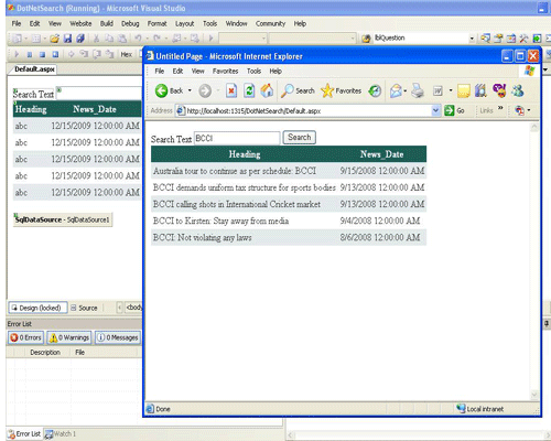 Output of Search page in asp.net